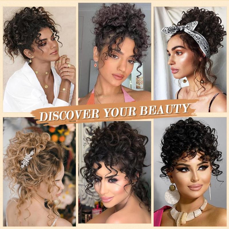Short Curly Messy Bun Hair Ponytail Extension Elastic Drawstring Loose Hair Bun for Women with Thinning Hair High Temperature Synthetic Fiber Hair Bun Extension 80g