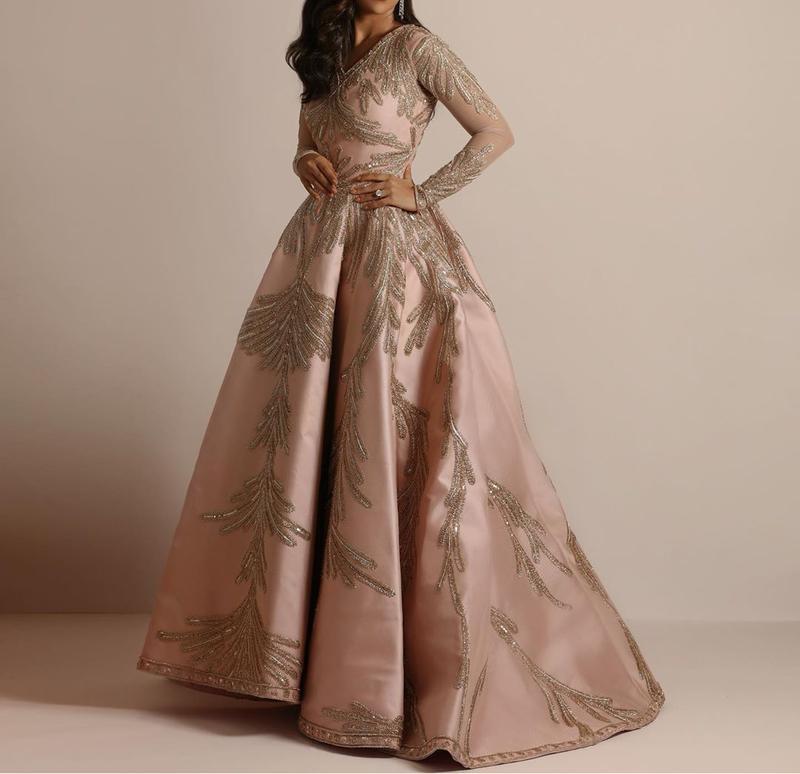 Women's Gilding Long Sleeve Dress Banquet Sexy Evening Dress Formal Womenswear