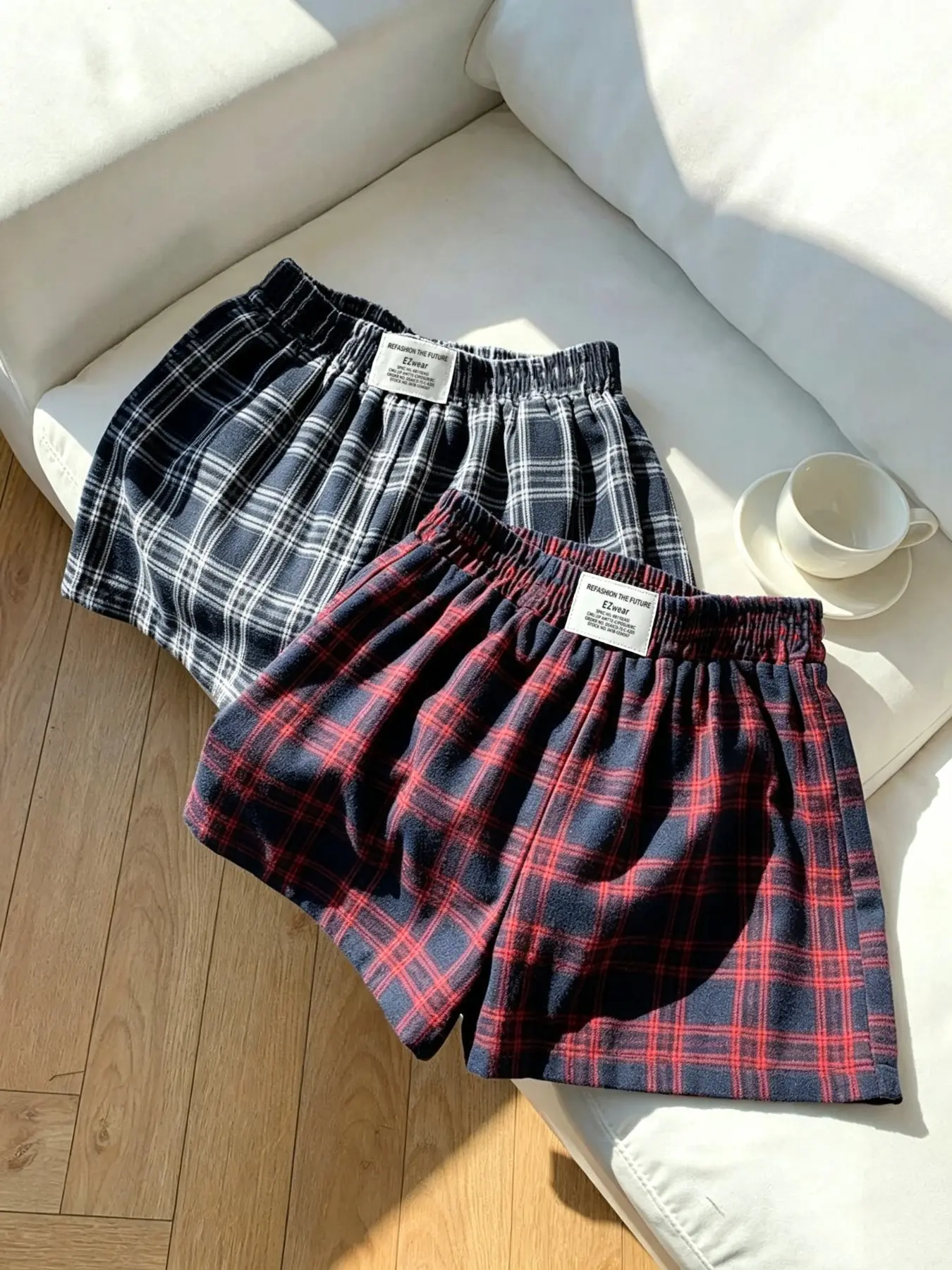 2-Pack Scottish Tartan Women's Shorts, Elastic Waist Loose-Fit Home Wear, Summer Casual Sleepwear, Versatile Sporty Hot Pants, Loungewear