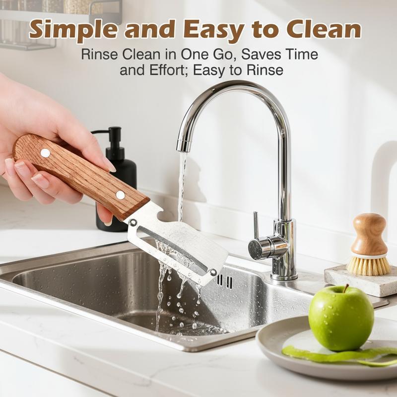 Premium-Grade Fruit & Vegetable Peeler | Sharp Stainless Steel Blade, Ergonomic Wooden Handle + Built-in Bottle Opener – Ideal for Daily Kitchen Use (Potatoes, Apples, Pumpkins & More)