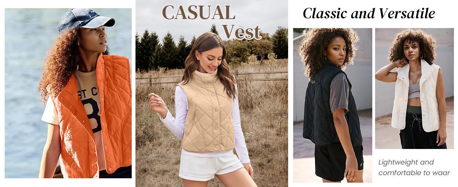 Imily Bela Womens Oversized Puffer Vest Cropped Quilted Stand Collar Lightweight Jacket Sleeveless Button Down Top