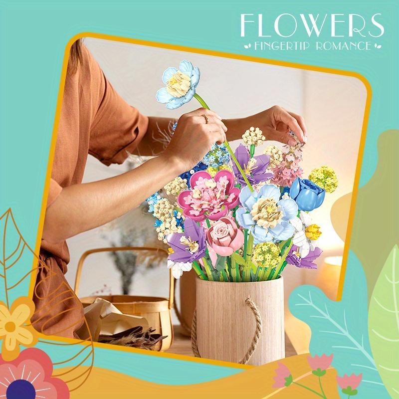 Flower Building Blocks Toy Set, 865pcs/box DIY Flower Bricks Toy Set, Home Decor for Living Room, Bedroom, Office, Decor Home Ideas