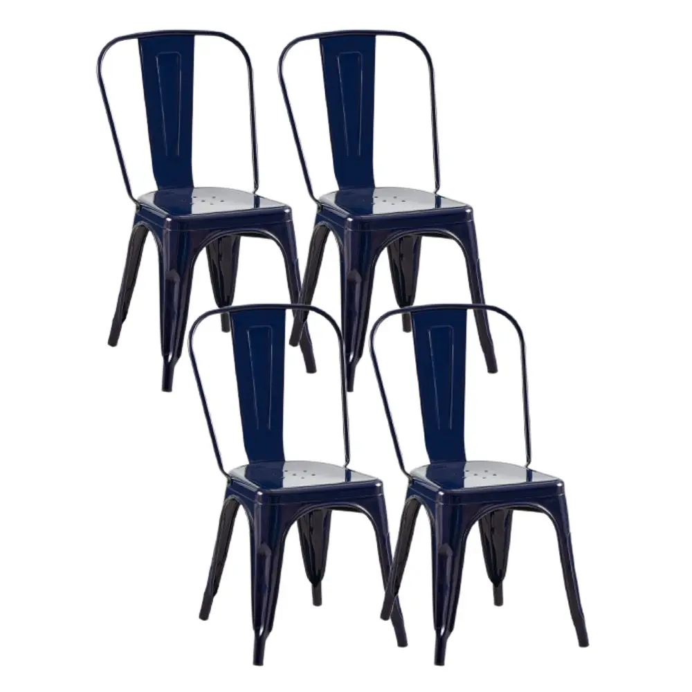Stackable Metal Dining Chairs Set of 8, Sapphire Glow, steel chairs with 330 lb capacity for dining rooms, kitchens, cafes, restaurants and covered patios.