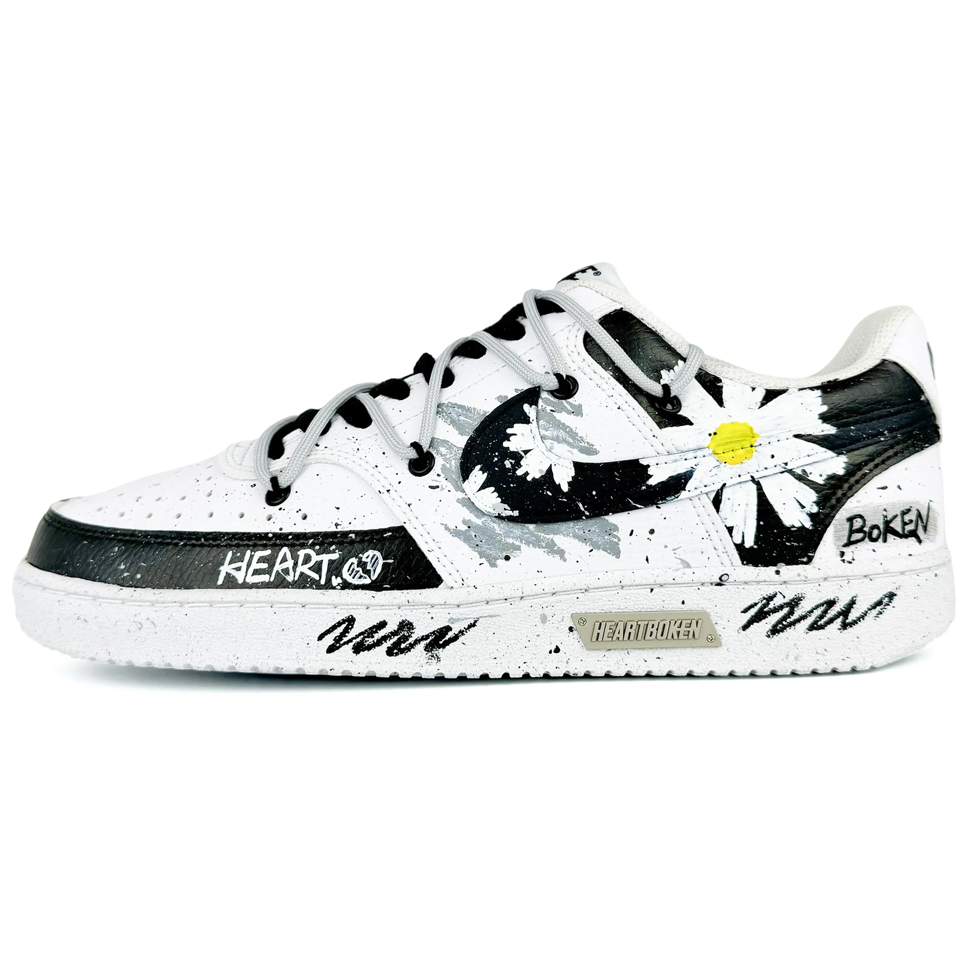 Nike Court Vision 1 Low Custom Sneakers for Men: Daisies, Graffiti, Deconstructed, Splatter Design, Durable Low-Top Verifiable, with credentials and supporting global authentication
