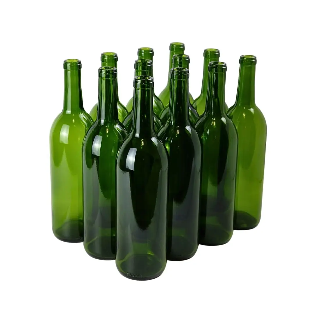 FastRack Green wine bottles 750ml, 12-Pack W5 Bordeaux - NO CORKS INCLUDED | Food-grade green wine bottles empty for winemaking, mead and liquor storage | Accepts #8 or #9 corks | Empty wine bottles