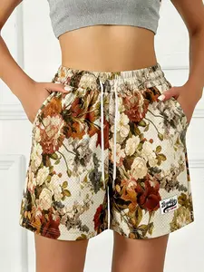 Women's Casual Loose-Fitting Pants, All-Over Floral Letters Pattern, Comfortable Home & Outdoor Wear, Trendy Fashion for All Seasons