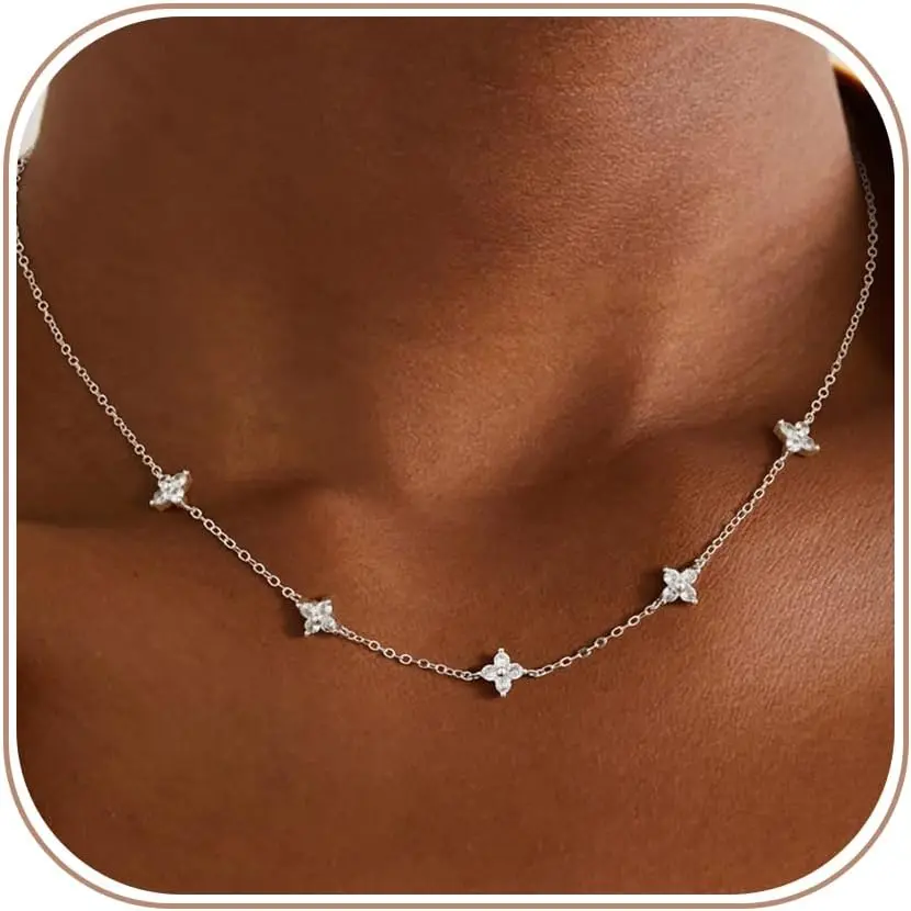 Dainty   Necklaces for Women Cute Station Choker Simulated  Necklace Trendy Non Tarnish Simple Layering CZ Necklace Trendy  Gifts