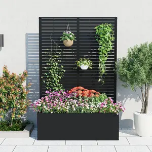 Metal Planter Box with Trellis, 71"x 47"x 16" Raised Garden Bed (with/Without Wheels), Privacy Planters for Patio, Planter Box with Drainage Holes for Climbing Plants, Flower, Vegetable