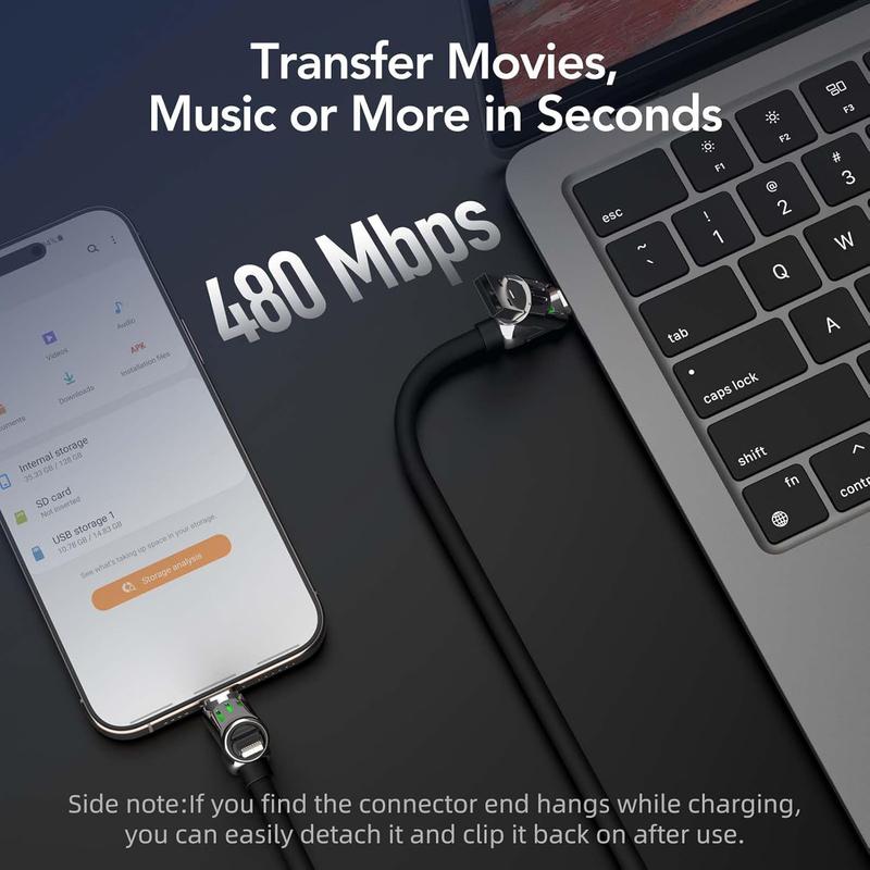 2-Pack 1M Black 4-in-1 High-Speed USB Charger Cables with Breathing Light - Universal Fit for iPhone 16/15/14/13/12/11 Pro Max, iPad, Samsung Galaxy, MacBook & Most Tablets