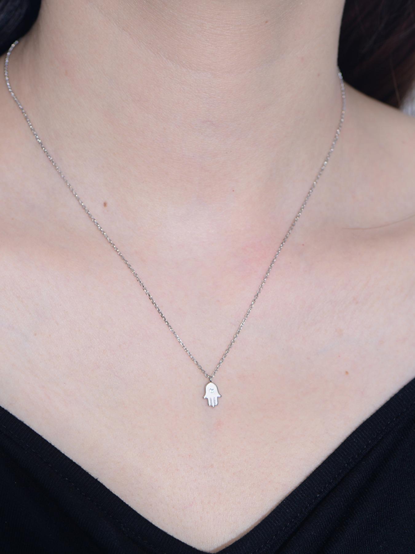 925 Sterling Silver Hamsa Hand Design Pendant Necklace, Rhinestone Decor Fashion Jewelry for Party, Daily Decor, Trendy All-match & Exquisite Jewelry for Birthday Gift