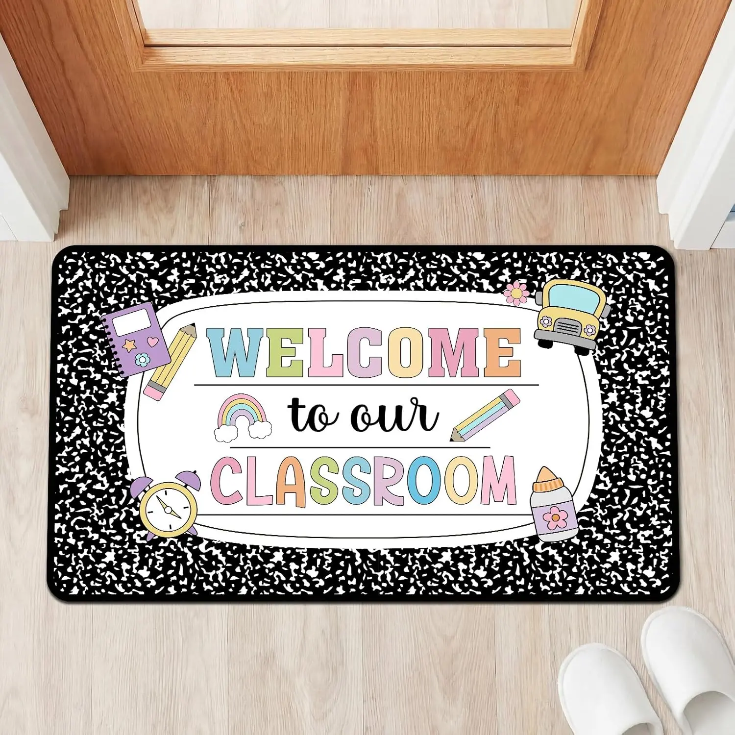 Classroom Anti-Slip Door Mat - 17.7x31.5 in Large Size Short Pile Tenceur Composition Playful Theme Teacher Welcome Back Decor for Kindergarten-Primary School Home Decor Classroom Mats with Anti-Slip Base, Back-To-School