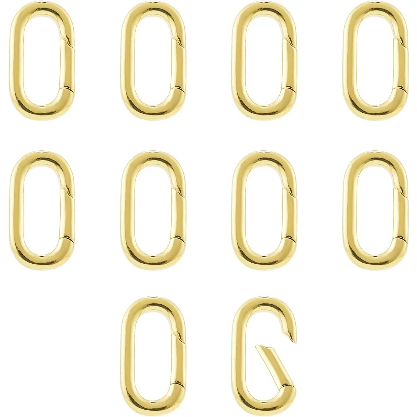 10 count Oval Clasp Carabiner, Necklace Connector for Extend or Repair,-14mm