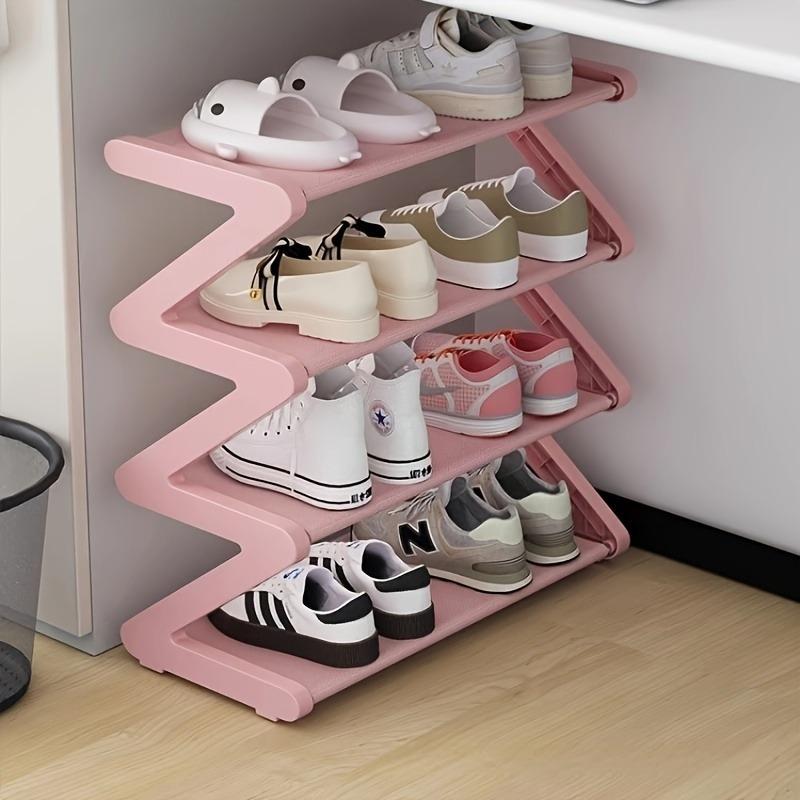 4-Tier Z-Shaped Shoe Rack, Shoe Shelf Organizer, Easy Assembly No Tools Required, Plastic Stackable Storage Box, Space-Saving Floor Design