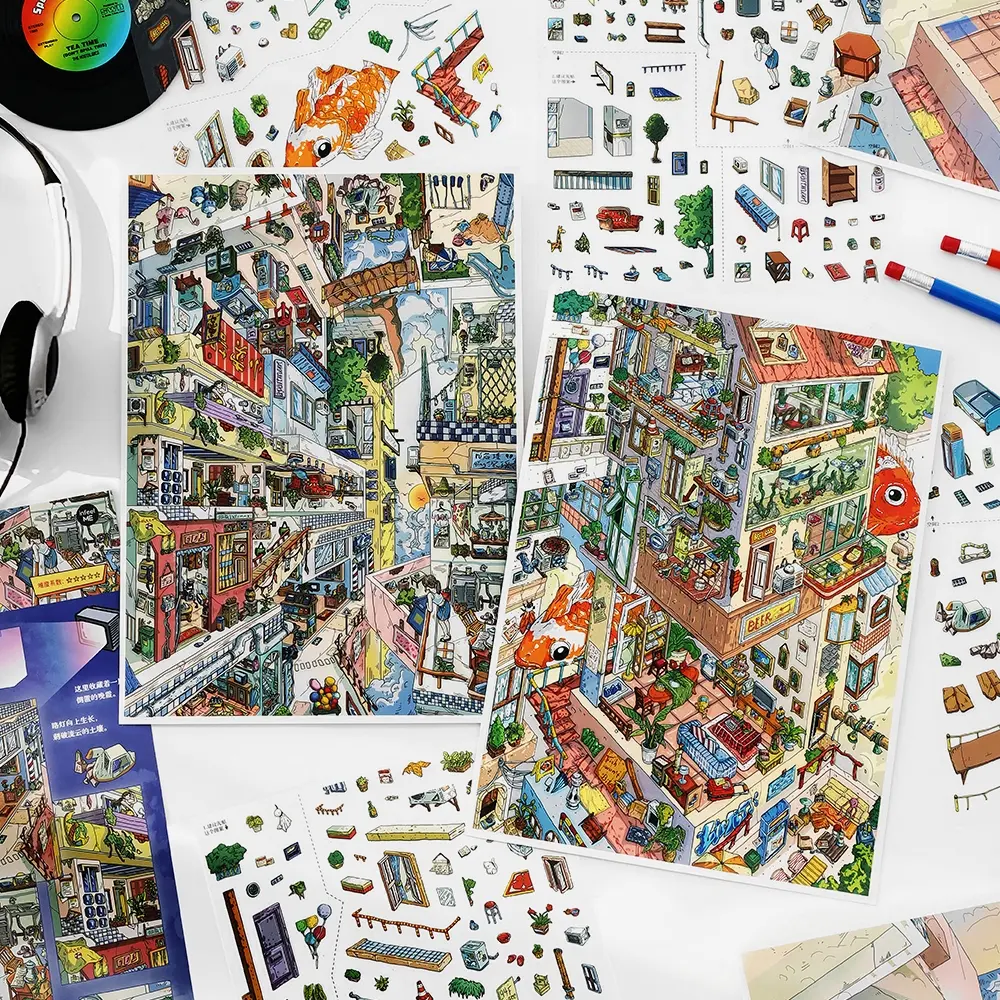 Large 3D Scene Stickers, DIY Craft Supplies, Fun Decorative Stickers for Kids & Adults, Perfect for Scrapbooking & Crafts，#scenebuildingstickers #miniaturescene #landscapestickers #dioramastickers #journalstickers #kawaiistickers #crafttok #satisfyingcraf