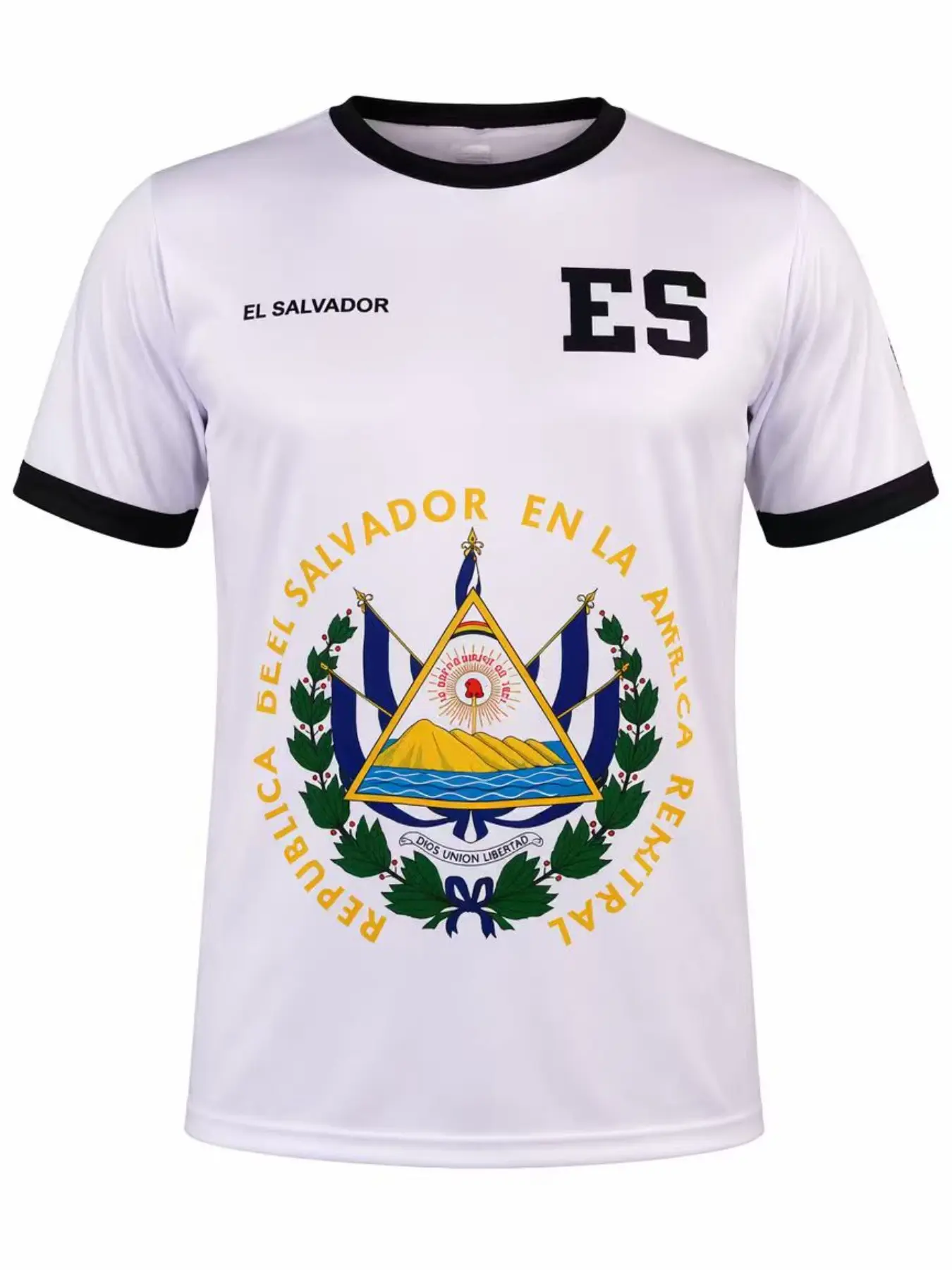 Salvador National Emblem Printed Black Border Round Neck Fan Sports Short Sleeve Jersey Casual Sports Jersey