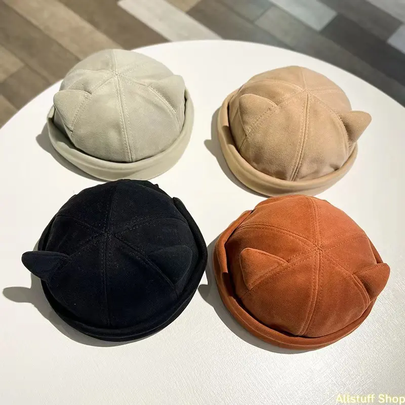 Unisex Bear Ear Brimless Cap, Casual Rolled Cuff Fashion Hat for Everyday Wear, 1-Size-Fits-All & Machine Washable, Animal Hats, Caps With Designs, Sports