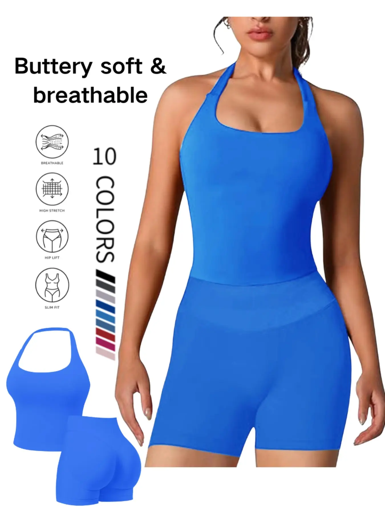 Trendy Backless Halter Activewear Set, High Waist Tummy Control Yoga Shorts Suit, Women's Workout, Comfortable & Stylish, Workout Sets