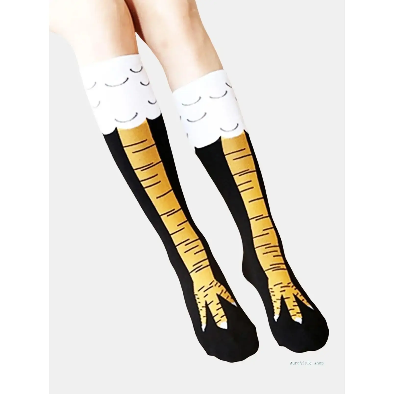 Men’s Over The Calf Knit Socks With Unique Cartoon Chicken Feet Print, Soft Breathable Casual Hosiery, Comfort Stretchy Socks Suitable For Daily Indoor Loungewear And Outdoor Daily Walking Wear