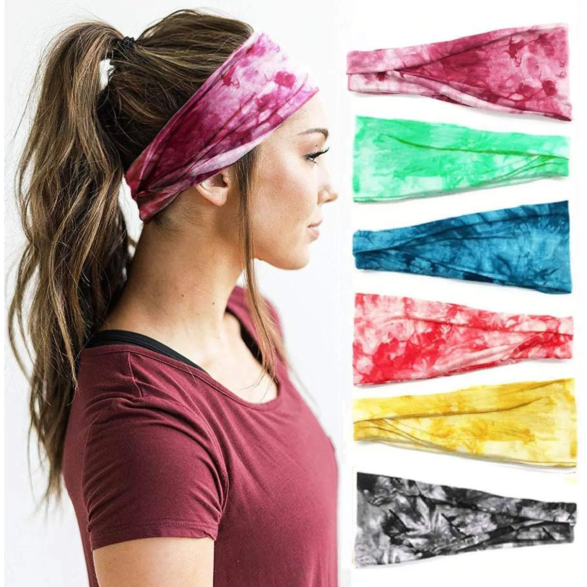 outdoor sports Huachi Women's Headbands Yoga Workout Exercise Headbands for Women Cute Elastic Hair Bands for Women’s Hair Tie Dye Bandeau Headband Sweatbands