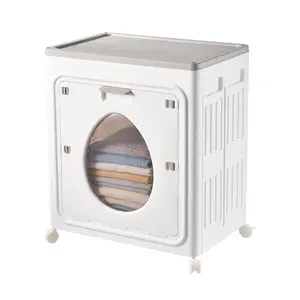 Rolling Clothes Hamper with Lid - 36.98 Gal Stackable Foldable Storage Bin, Indoor Furniture Storage Solution for Bathroom, Bedroom