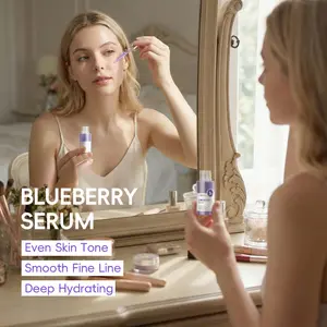 Brightening Even Skin Tone Blueberry Facial Serum 17ml Infused HA & Snow Mushroom Extract, Restore Skin Elasticity Deep Moisturizing Face Serum for All Skin Types Ladies Morning Night Skincare