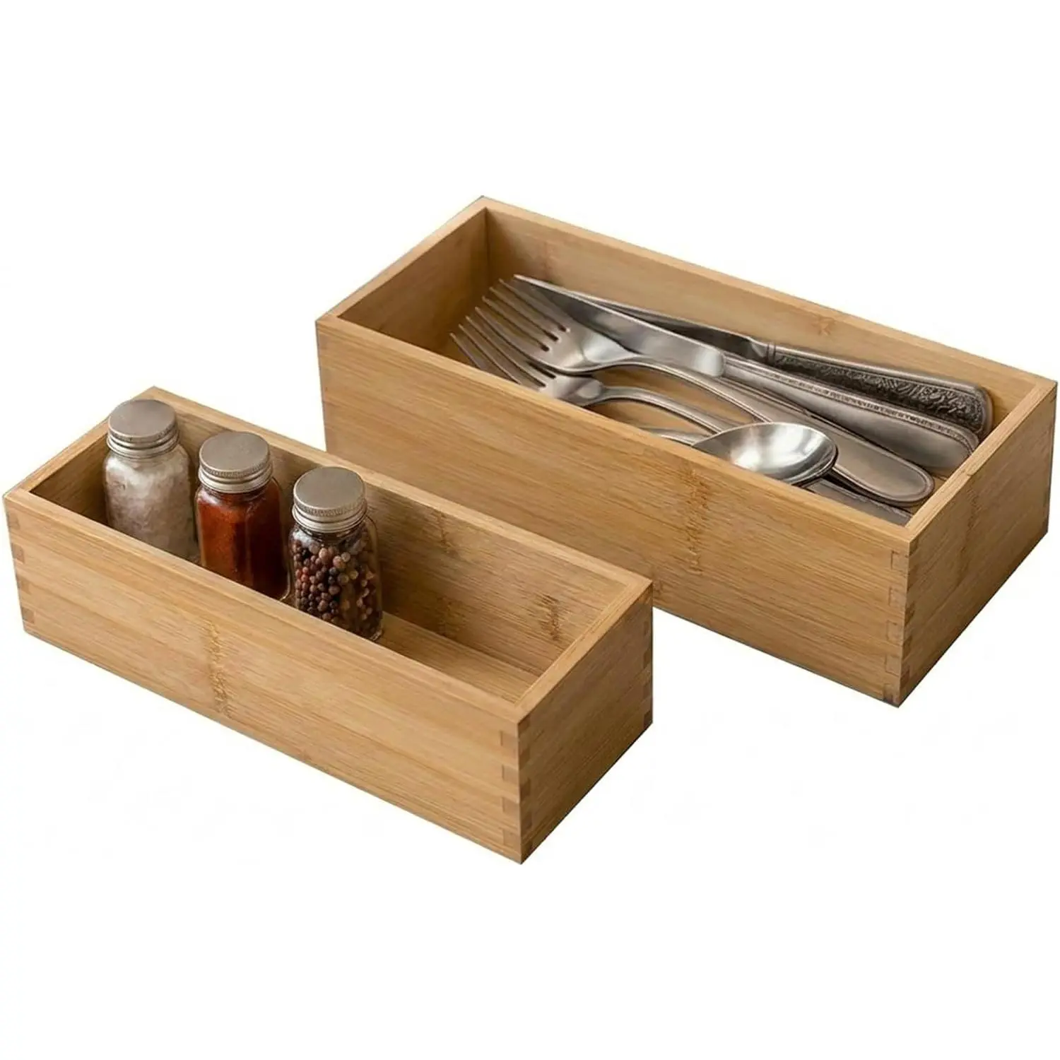 Small  Drawer Organizer Set, Deep Kitchen Drawer Organizer, 2- | Silverware storage box,stackable deep organizers,9.25"×4"×3" & 12"×5"×3" multi-functional storage box