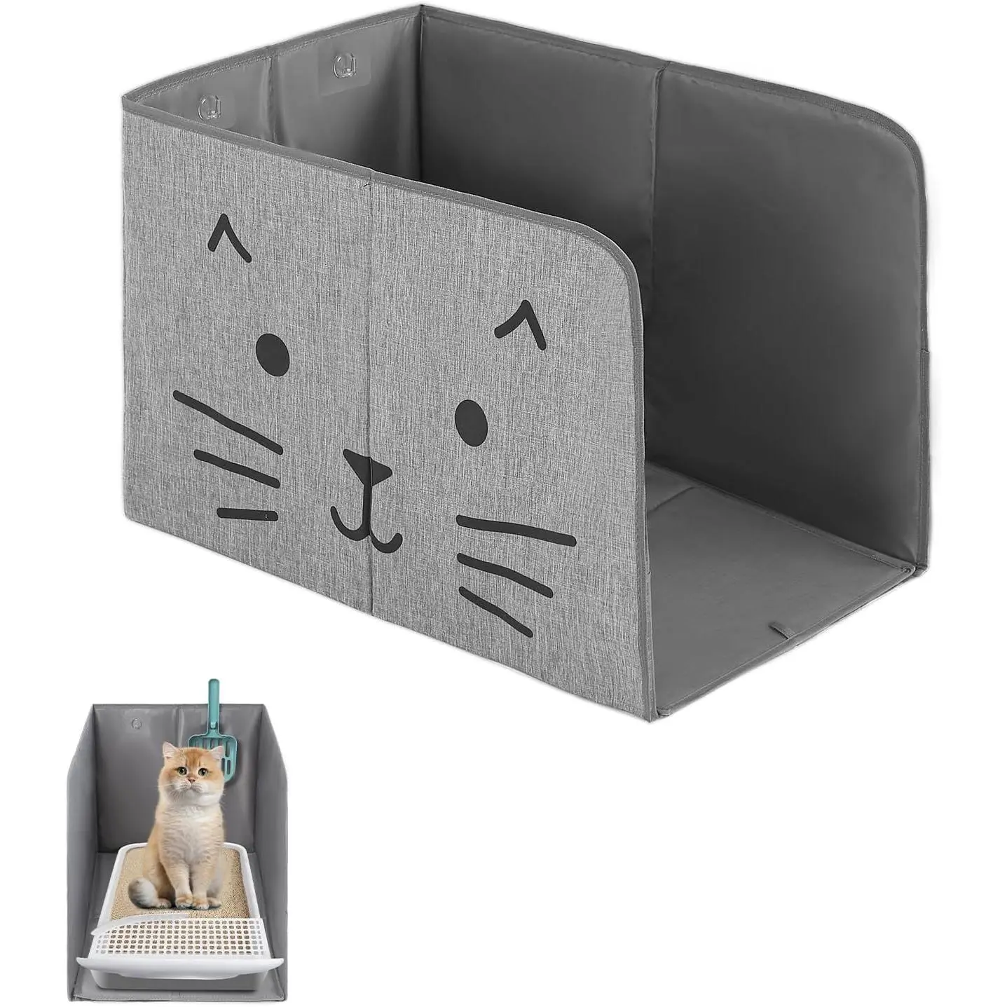 Waterproof Cat Litter Box Enclosure Splash Guard with Removable Mat, Cat Box Enclosure with 2 Hooks for Scoop, Anti-Leakage, Dust Control, Easy to Clean-24.02 x 16.14 x 16.14 inches