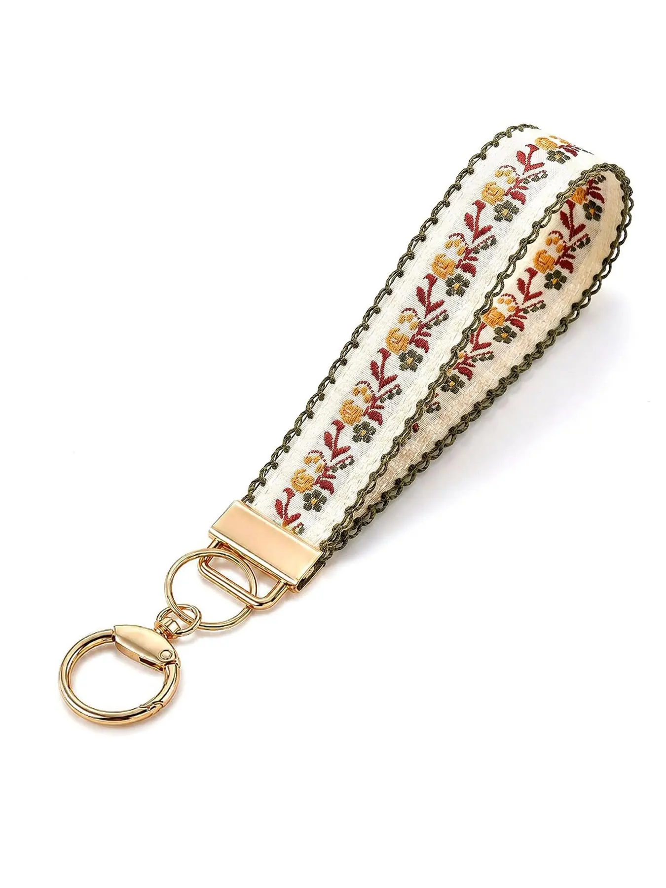 Embroidered Fabric Wristlet Fashion Aesthetic Keychain Keyring Cute Wrist Car Key Chain Holder Boho Accessories Handmade Gifts for Women