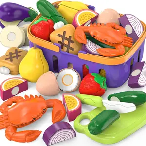 Cutting Play Food Toys Set with Grocery Basket, Pretend Play Kitchen Accessories, Toddler Educational Kitchen, Plastic Fake Food, Vegetables & Fruits for Kids Age 3-5, Birthday Gift for Boys Girlsfidget toys