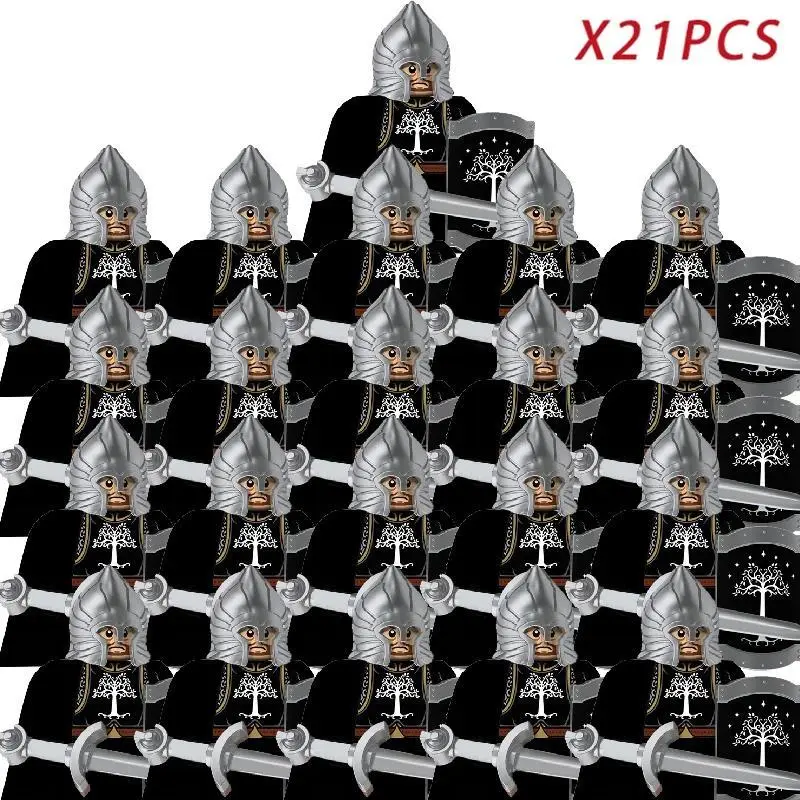21PCS Unisex MOC LOTR Minifigures Set - Elves Soldier, Orcs Army, Armor Guard, Dwarf Warrior, Archer Building Blocks Bricks Toy Gift for All Seasons