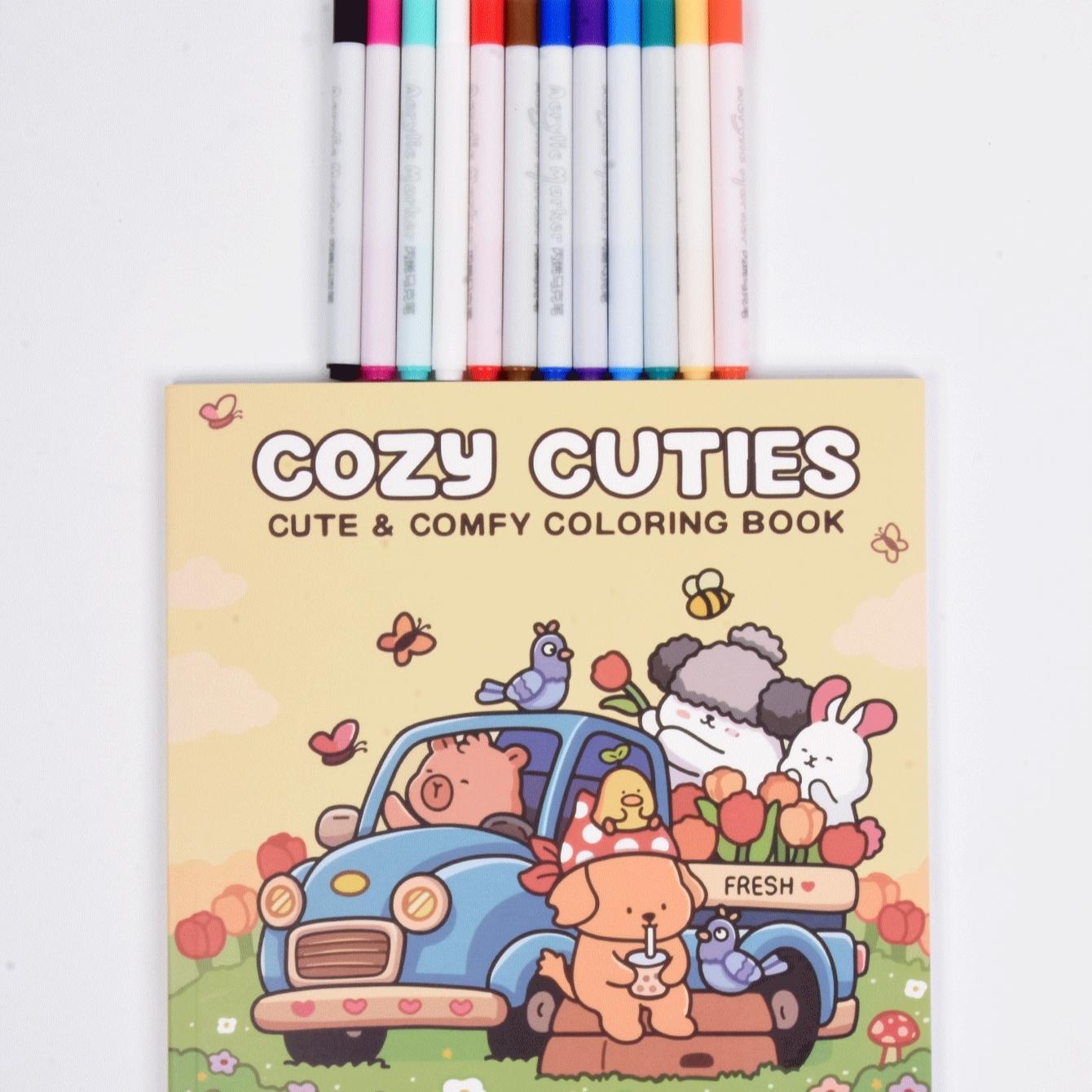 1pc COZY CUTIES coloring book For Adults And Kids,Simple And Big Designs For Relaxat colouring books,Toys suitable for boys and girls, zero foundation drawing to relieve stress coloring book，Christmas gift，Halloween Gift，Back to school gifts