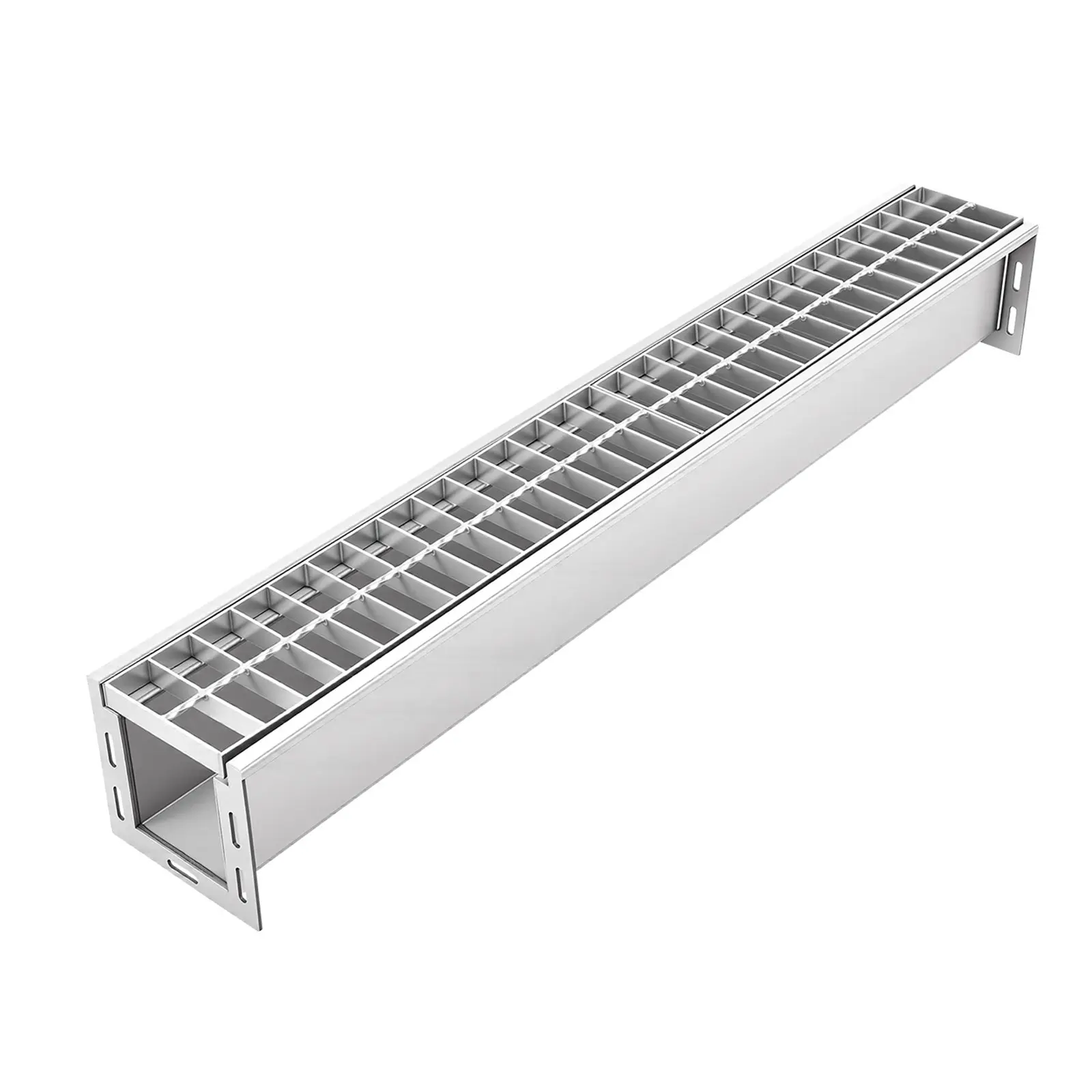 VEVOR Trench Drain, 39.3 x 5.8 x 5.5 in, Linear Drainage Channel with Galvanized Steel Grate, 304 Stainless Steel Channel Drain, Outdoor Drainage System for Driveway, Patio, Pool, Garden, Silver