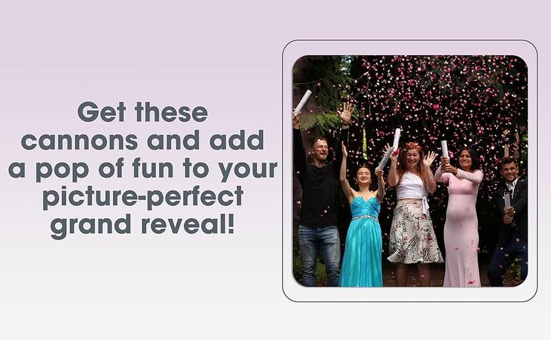 Gender Reveal Confetti Cannon - Biodegradable Powder & Heart Shaped Confetti Poppers - Pink, 4 Pack - Baby Girl Gender Reveal Smoke Bombs Party Poppers Cannons Shooters