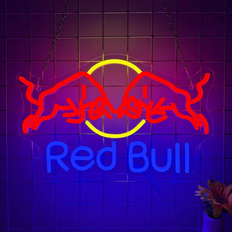 Red Bull neon signs, dimmable LED neon signs, wall art mood lights, USB powered and dimmable, LED signboards, suitable for businesses, bars, shops, bedrooms, Christmas parties, and birthday gifts.