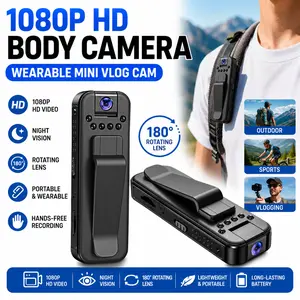 1080P HD Body Camera, Wearable Vlog Cam with Night Vision, 180 °   Rotating Lens, Mini Portable Camera for Travel, Outdoor Adventures, Action Recording, Sports, Hiking & Hands-Free Vlogging