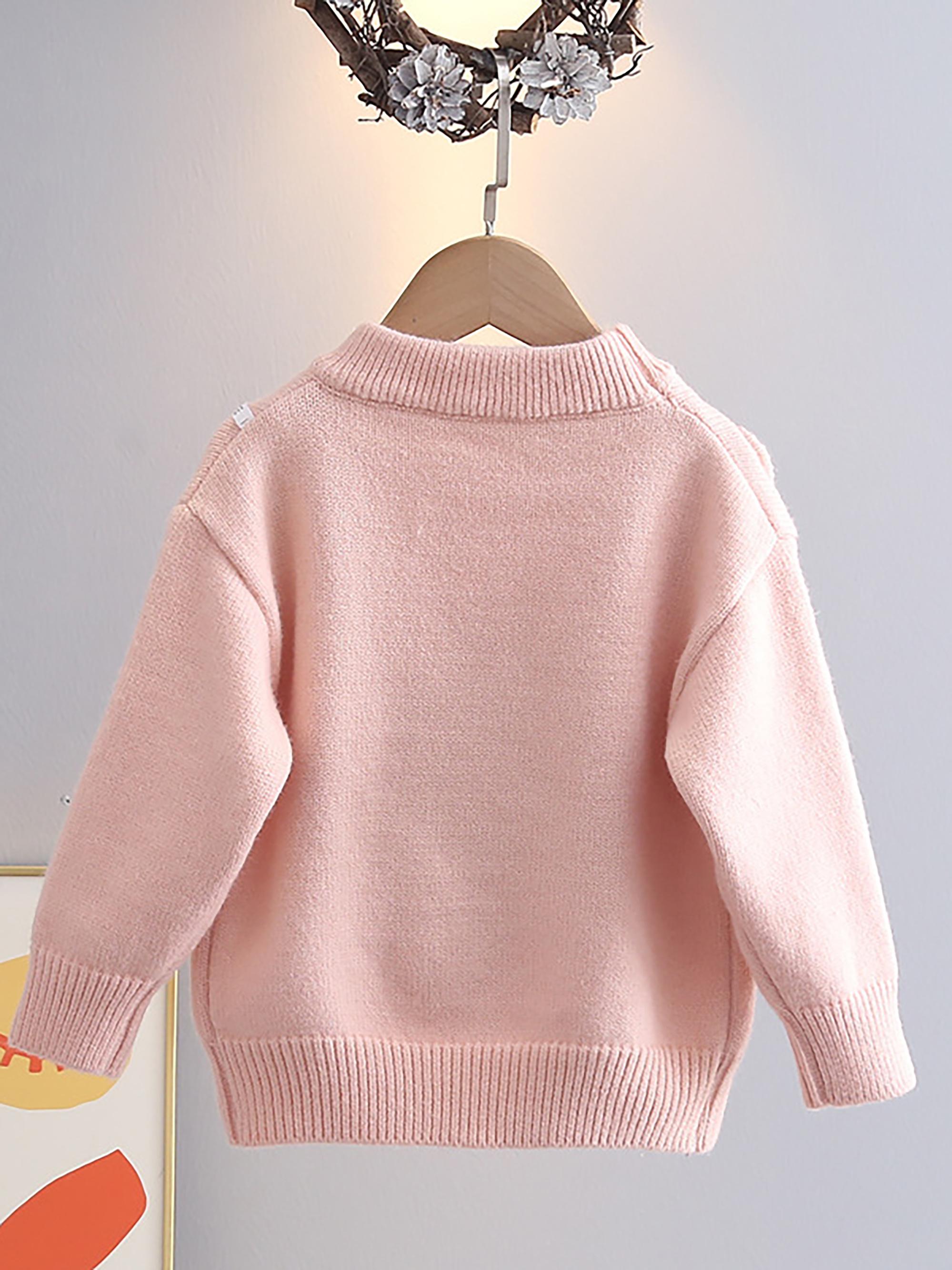 Girls' Thickened Sweater with Hand-Embroidered Design - Winter Warm Loose Fit Cute Button-Front Sweater Suitable for Autumn/Winter, Hand Washable Cozy Sweaters for Girls &