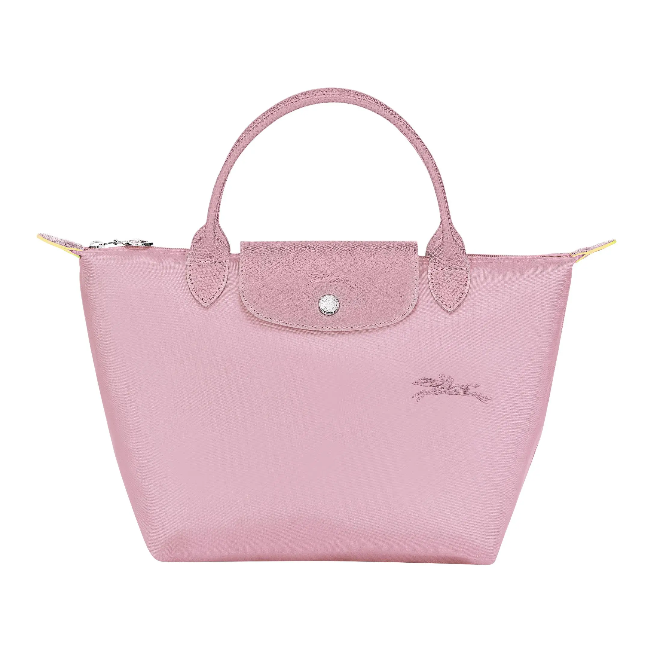 Longchamp Le Pliage Small Leather Handbag for Women, Silver Hardware, Green and Pink