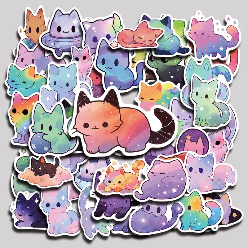 50PCS Starry Sky Cat Aesthetic Vinyl Stickers Pack for Laptop Water Bottle Phone Case Skateboard Journal Scrapbook DIY Decoration