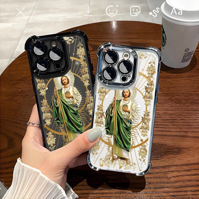 St. Jude Pattern Phone Case , Electroplated Cover with Airbag Shockproof Soft TPU Cover Suitable for IPhone X 11 12 13 14 15 16 17 Pro Max Plus Air San Judas