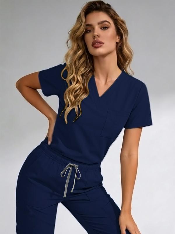 Women's V-Neck Quick-Dry Medical Scrubs Set Nurse Uniform, Stretchy Comfortable Lightweight, Multiple Pockets, Casual Home Wear, All Seasons