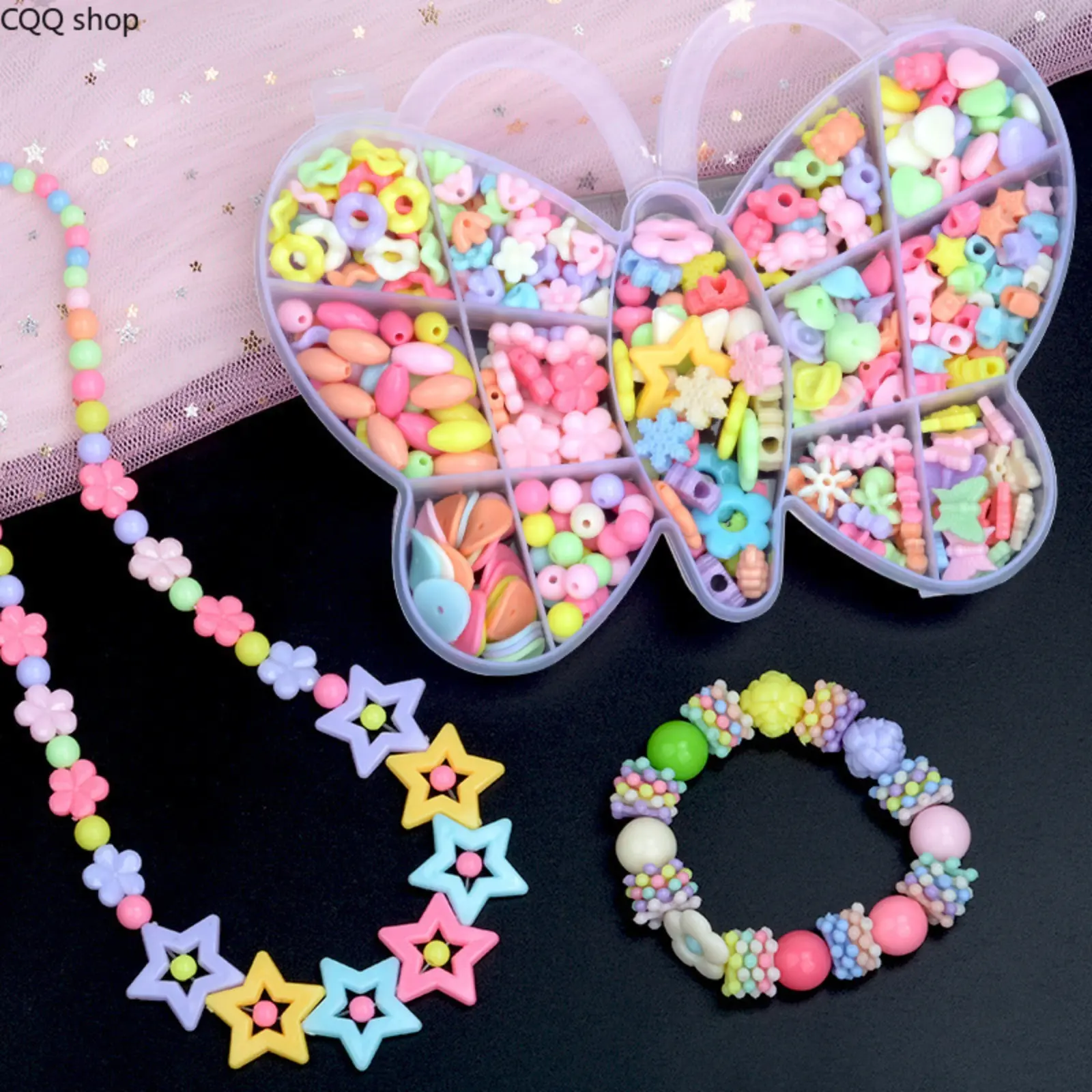 Kids Butterfly DIY Beading Craft Kit, Handmade Bracelet-Necklace Making Toy, Creative Educational Art Gift for Girl (Sports & Outdoor Lawn Games Tetherball Activity Set)