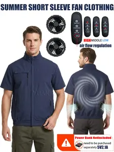 Summer Cooling Workwear with 2 Fans, Short Sleeve Refrigerated Air Conditioning Shirt, Unisex, Ideal for Outdoor Activities, Clothes