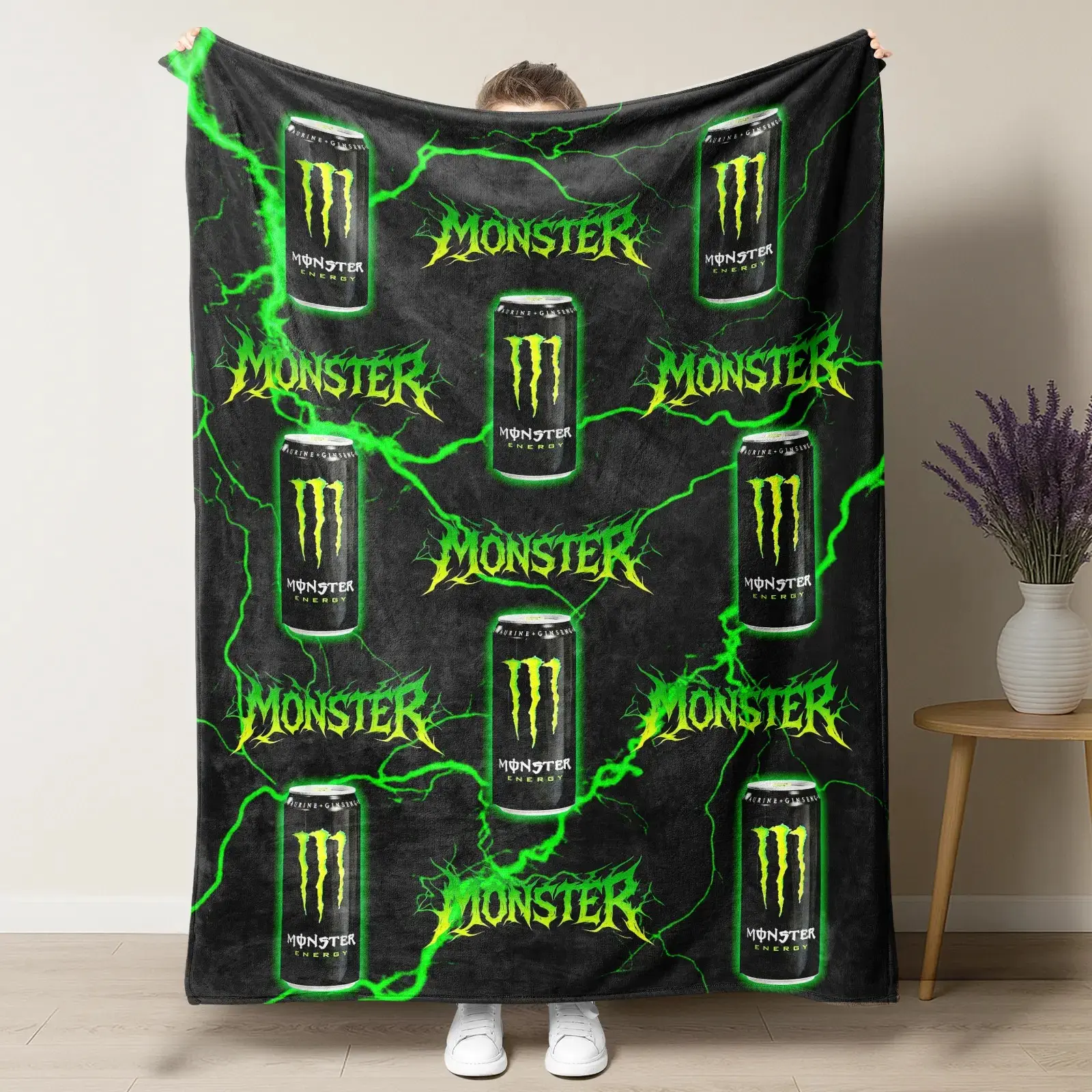 Monster Energy Classic Can Pattern Blanket, Soft Warm Napping Blanket, Sporty Style, for Home Office Travel Camping