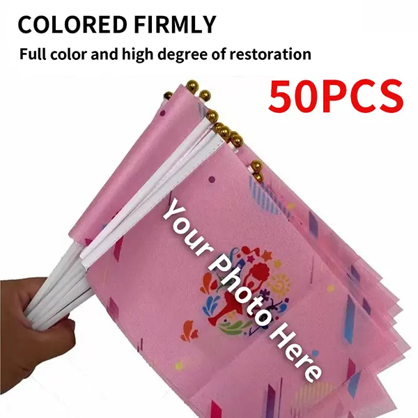 50pcs custom hand-held flag, personalized hand-held mini-flag-you can add your photos and patterns personalized, and the hand-held flag is equipped with plastic poles.printed on both sides