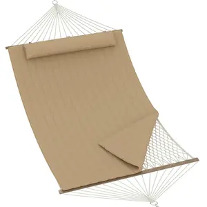 Double Hammock with Adjustable Steel Stand – 2 Person Outdoor Patio Hammock – Quilted or Cotton Rope – Large Removable Pillow – 450lbs Capacity – Ideal for Garden, Backyard, Beach