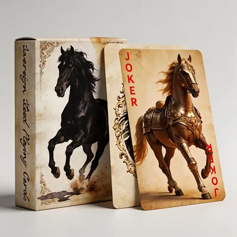✨Novel Vintage Horse Themed Playing Cards – Antique Collectible Design, 54 Distinct Horse Illustrations, Premium Coated Paper with Fine Printing, Suitable for Ages 14+, 2-10 Adult Players, Ideal Gift for Family Fun, Parties, Anniversaries & Holidays