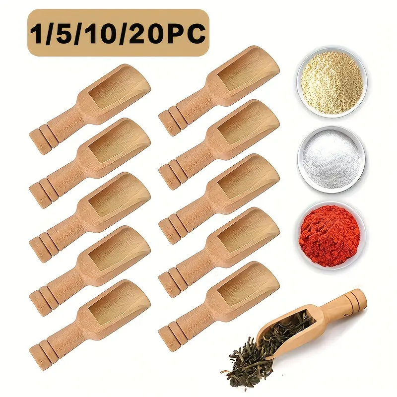 1/5/10/20pcs Mini Wooden Spoons, Mini Wooden Spoons for Jars, Bamboo Shower Salt Spoon, Tea Spoon, Laundry Detergent Spoon, Milk Powder Spoon, Wooden Sugar Spoon, Multi-functional Wooden Spoon, Durable Portable Spoon, Honey Spoon, Coffee Measuring