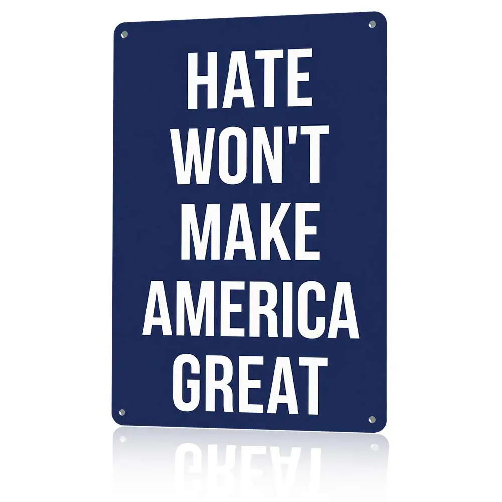 Hate Won't Make America Great Inspirational Political Quote Wall Art Poster, Modern Navy Blue Typography Unframed Print, Unity Gift for Home Office Living Space Decor