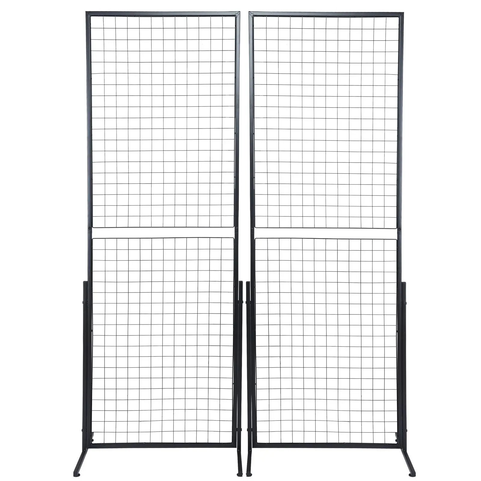 2' x 5.6' Grid Wall Panels Tower, 2 Packs Wire Gridwall Display Racks with T-Base Floorstanding, Double Side Gridwall Panels for Art Craft Shows, Retail Display with Extra Clips and Hooks