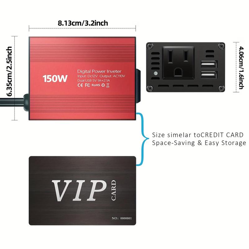 Power Inverter, Compact DC 12V to AC 110V Converter with Fast 3.1A Dual USB Charging, USB Car Charger, 150W Car Power Inverter, Adapter for Convenient Travel, Car Gadgets